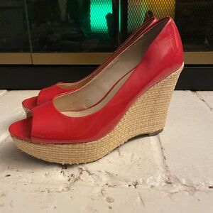 Franco Sarto Sz 6  Red Open-Toe Wedge Shoes